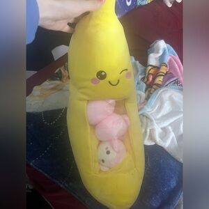 Yellow Plush Banana with Pink Stuffed Monkeys